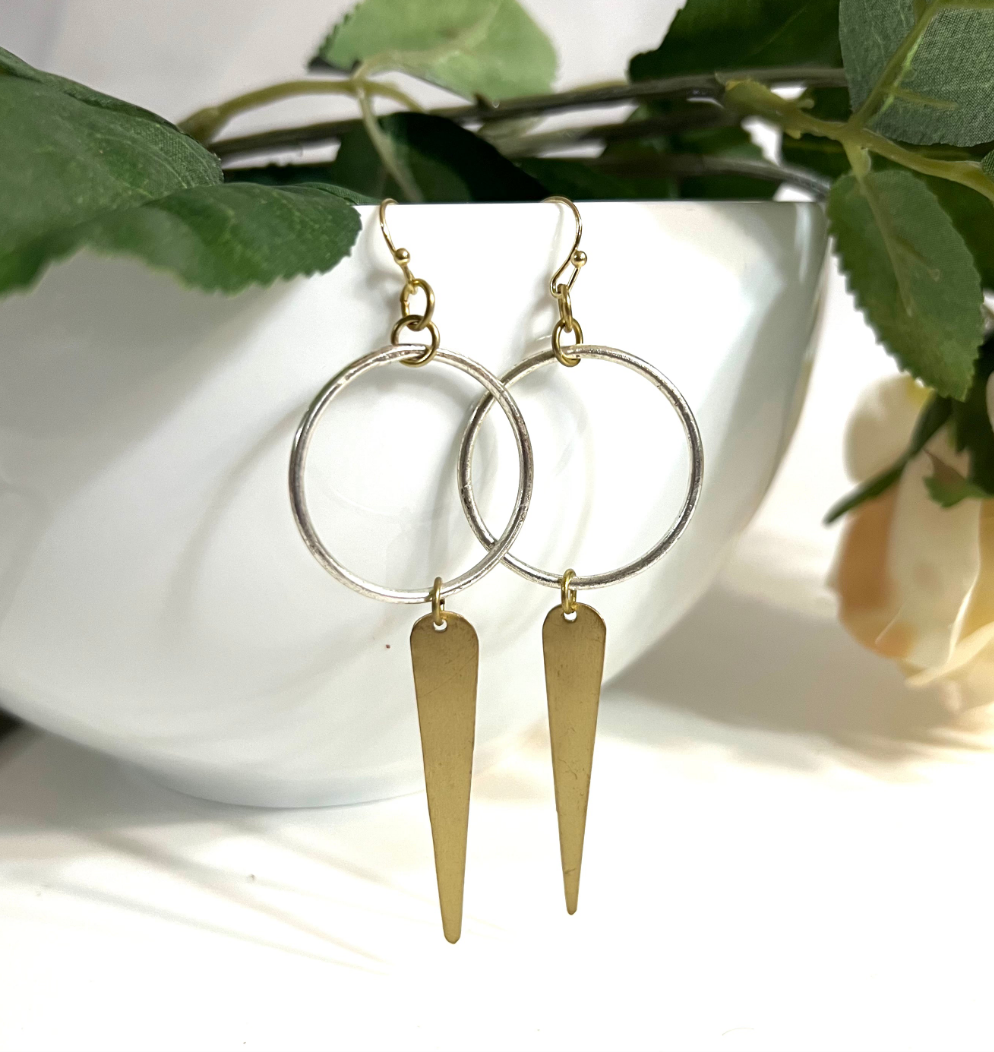 Elongated Leaf Hoop Earrings