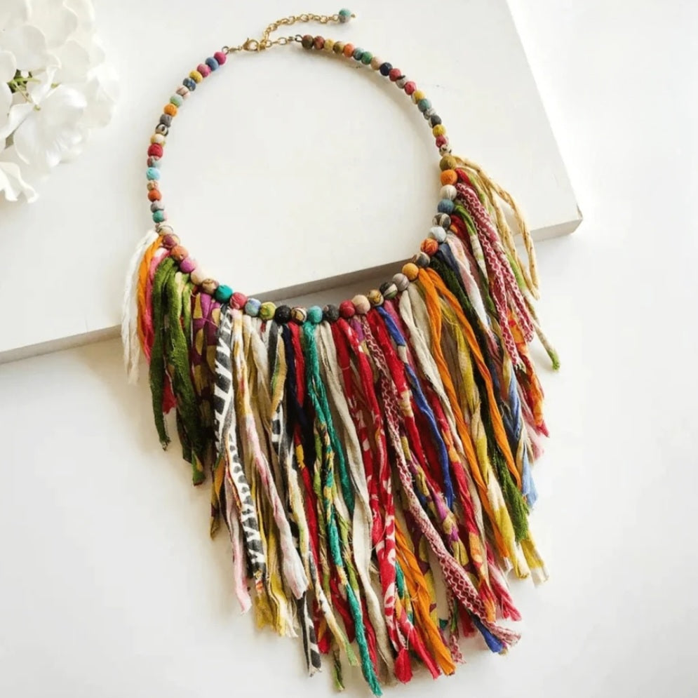 Kantha Fringe Collar Necklace