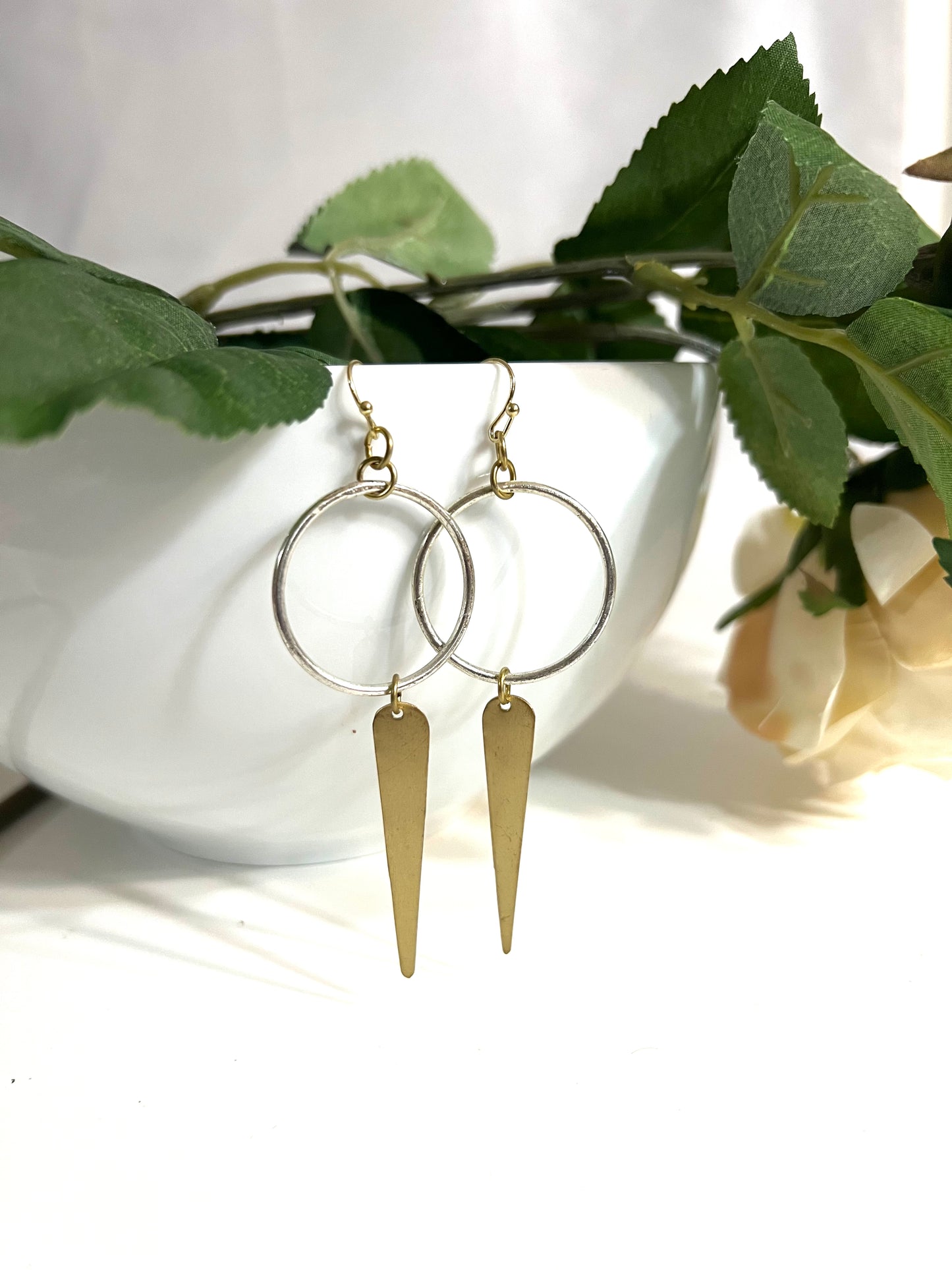 Elongated Leaf Hoop Earrings