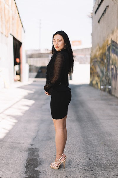 High Neck Lace & Knit Mini Dress