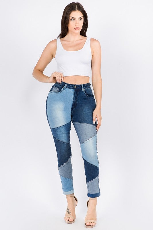 Color Block High Waist Jeans