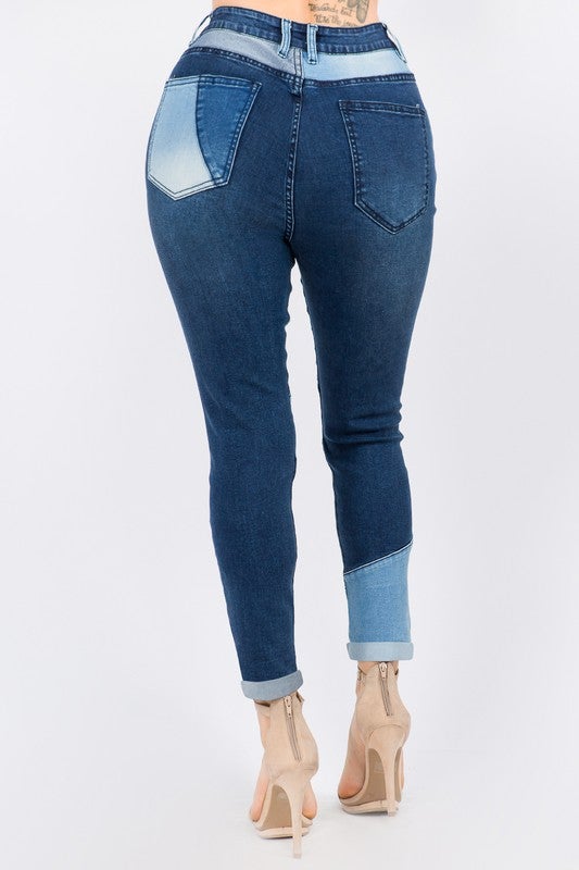 Color Block High Waist Jeans