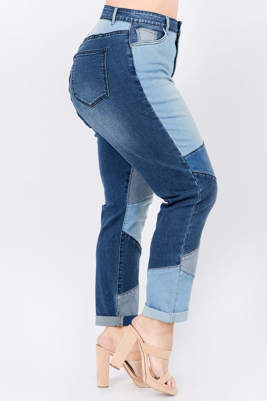 Plus Color Block High Waist Jeans
