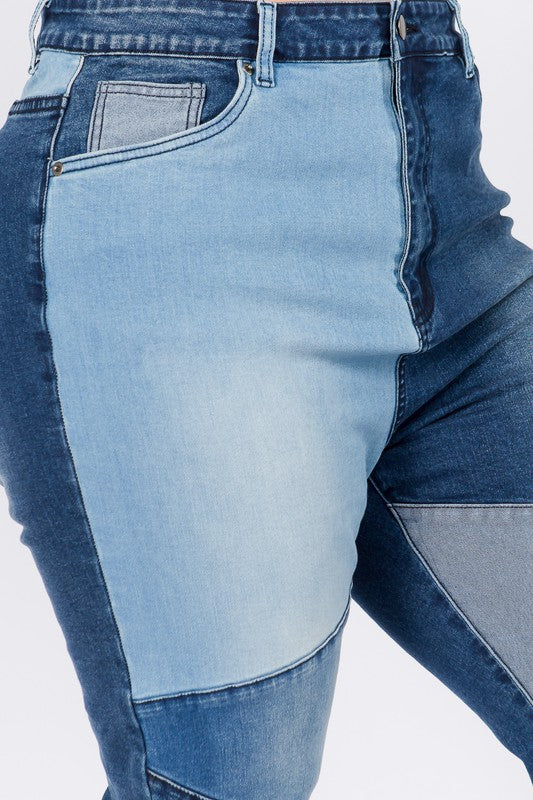 Plus Color Block High Waist Jeans