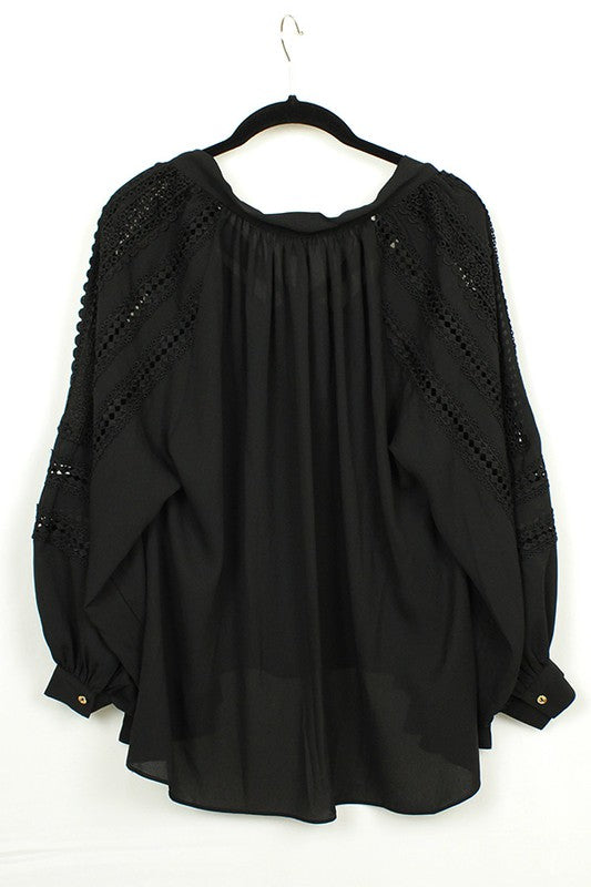 Solid Neck Tie Blouse