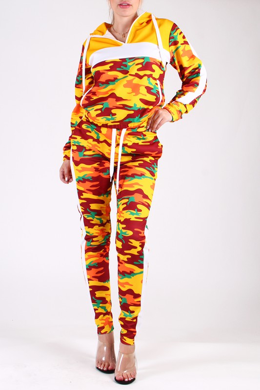 Camo Color Block Hoodie Set