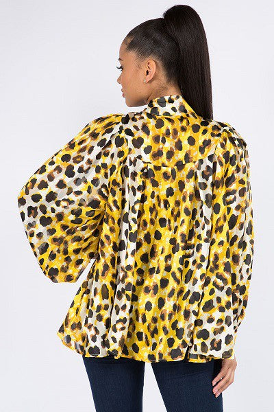 Leopard Print Bowtie Blouse