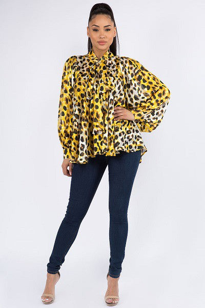Leopard Print Bowtie Blouse