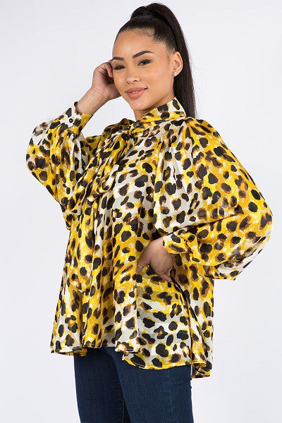 Leopard Print Bowtie Blouse