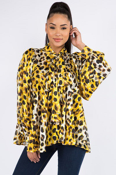 Leopard Print Bowtie Blouse