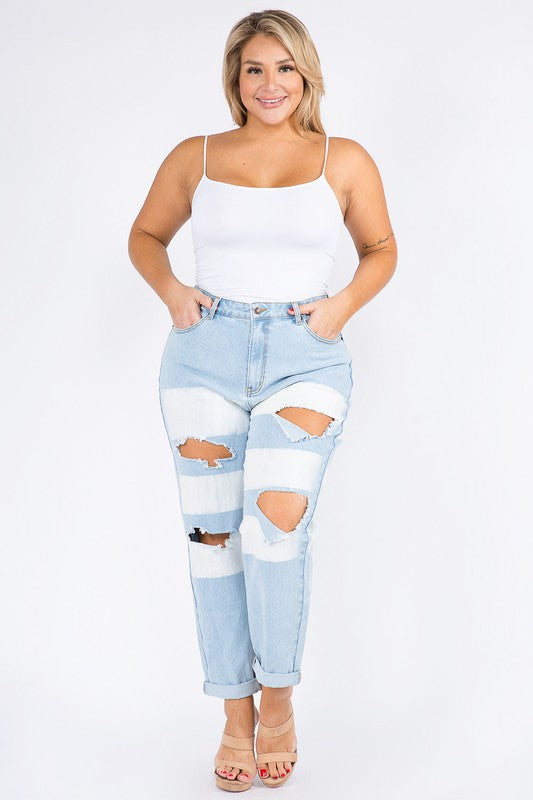 High Waist Bleached Mom Jeans