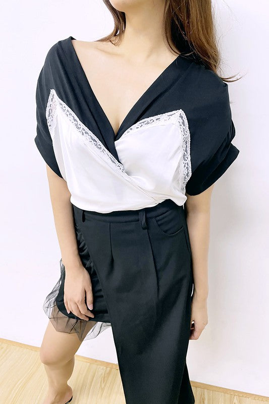 V-Neck Splice Blouse