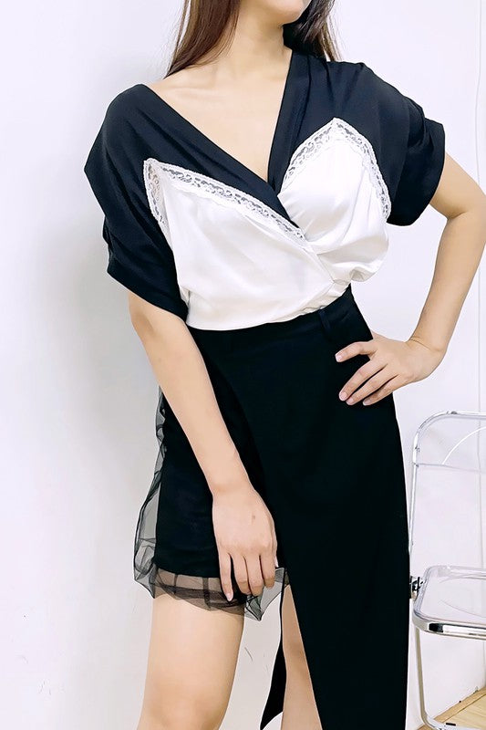 V-Neck Splice Blouse