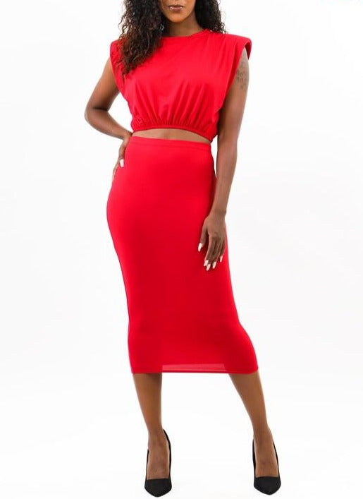 Solid Crop Top & Skirt Set