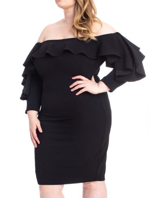 Ruffle Off Shoulder Bodycon Dress - Taffycat's