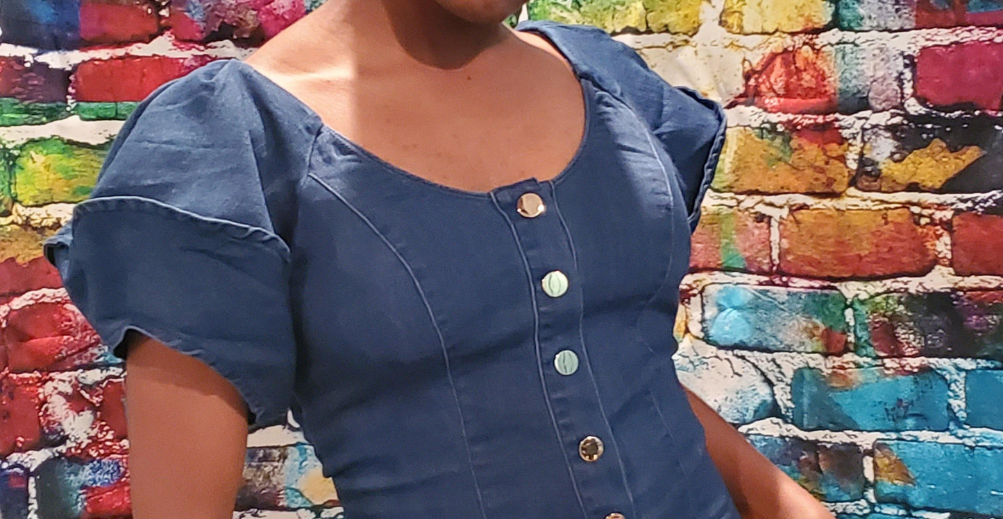 Denim Puff Sleeve Bodysuit - Taffycat's