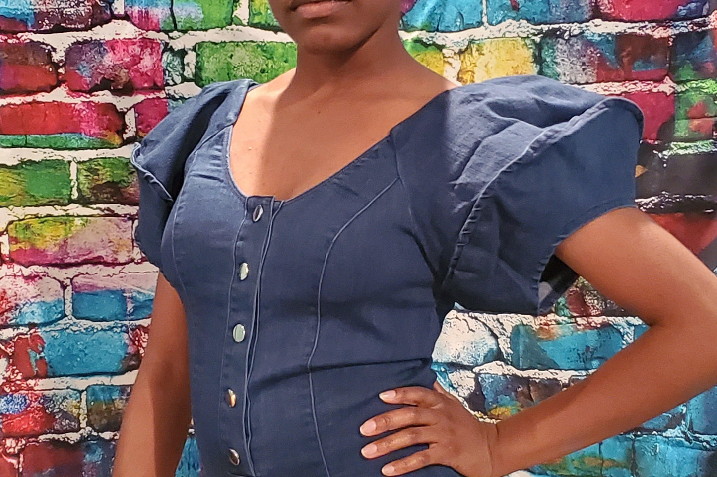 Denim Puff Sleeve Bodysuit - Taffycat's