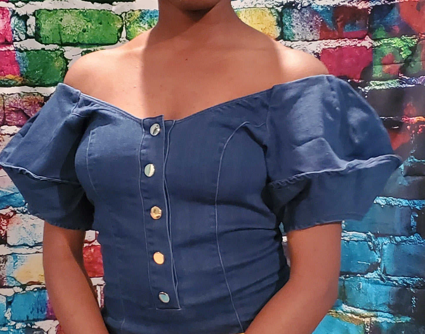 Denim Puff Sleeve Bodysuit - Taffycat's