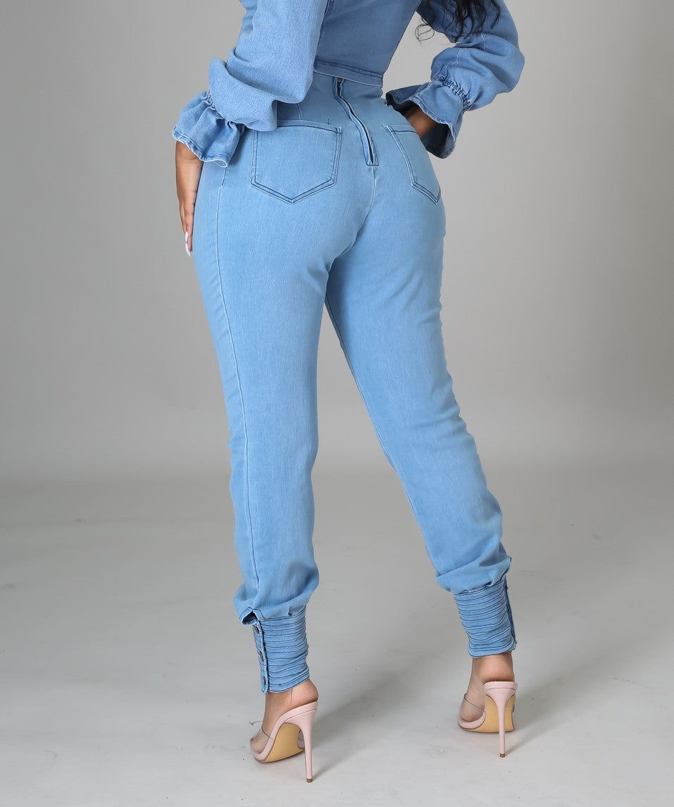 Denim Button Cuffed Pants