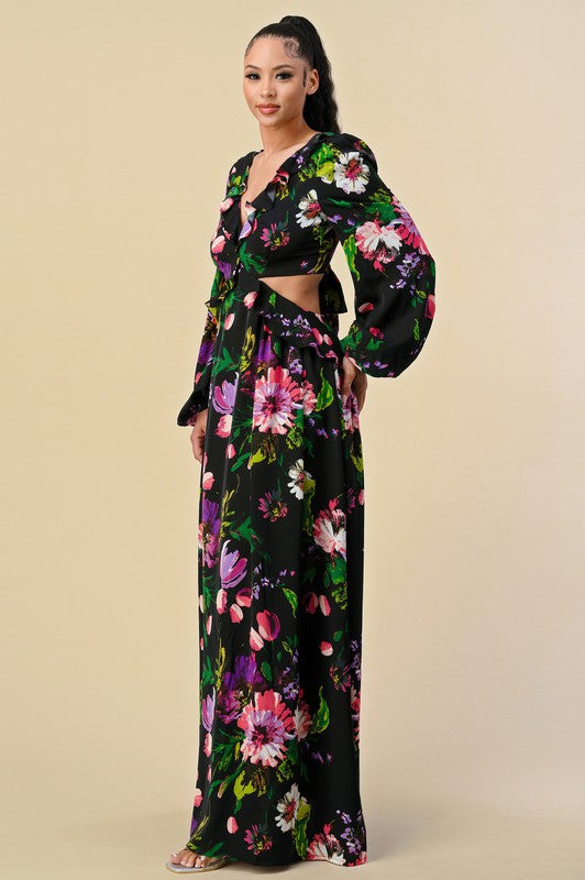 Deep V Floral Maxi Dress
