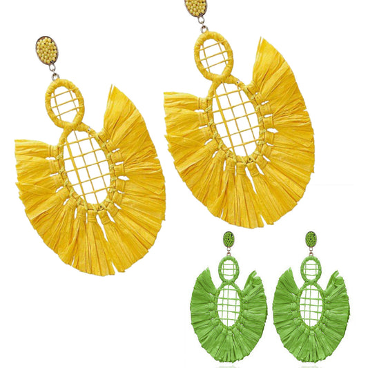 Large Raffia fan earrings in yellow or lime green