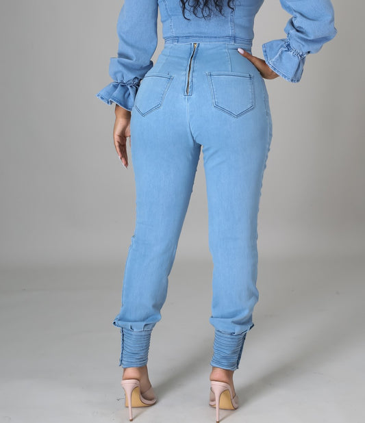 Denim Button Cuffed Pants