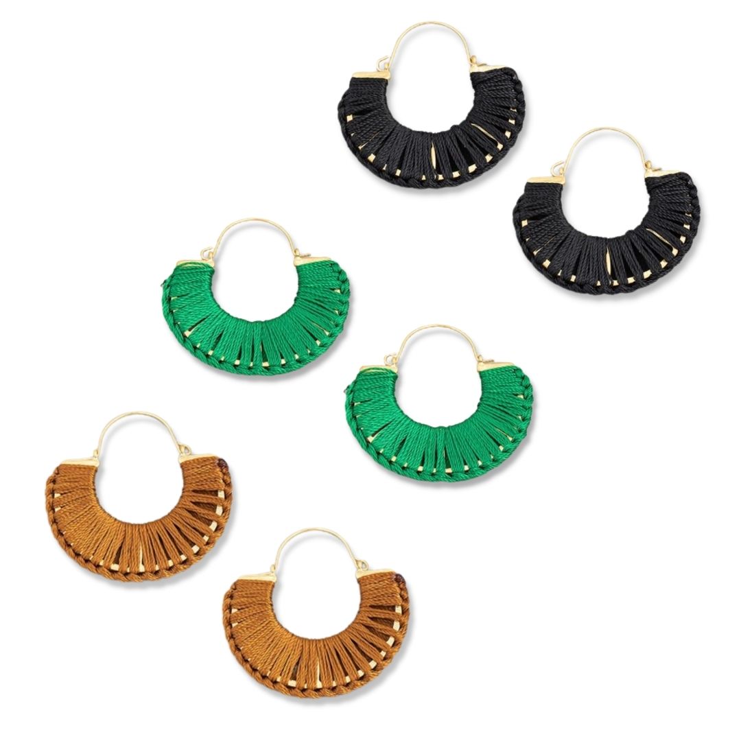 Semi Circle Threaded Hoop Earrings