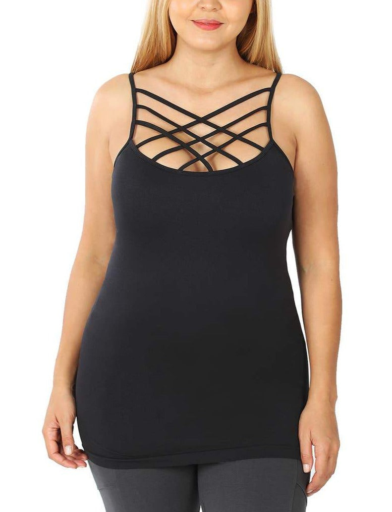 Black Crisscross Front Seamless Cami