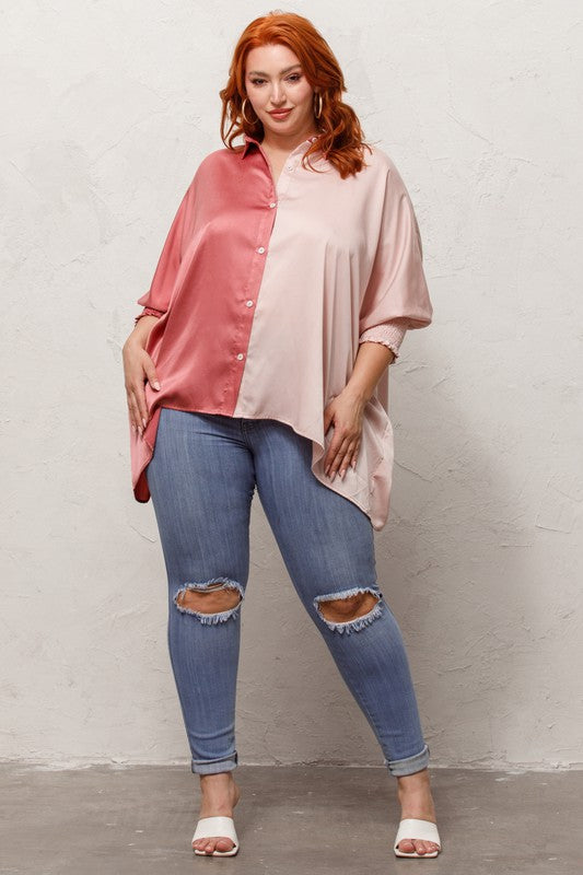 Color Block Oversized Blouse
