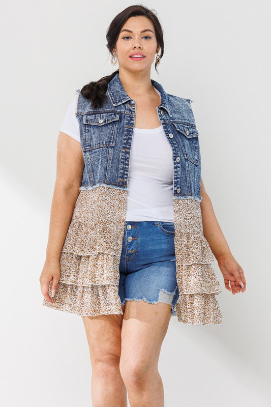 Denim Leopard Vest