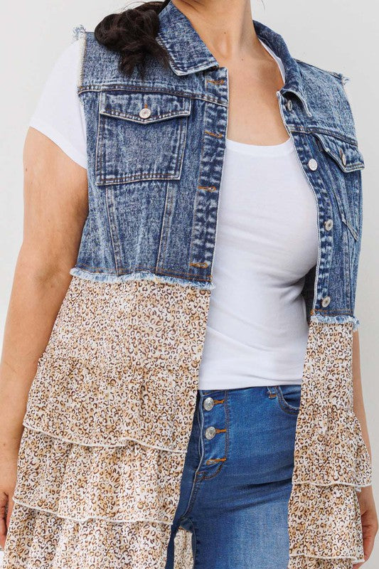 Denim Leopard Vest