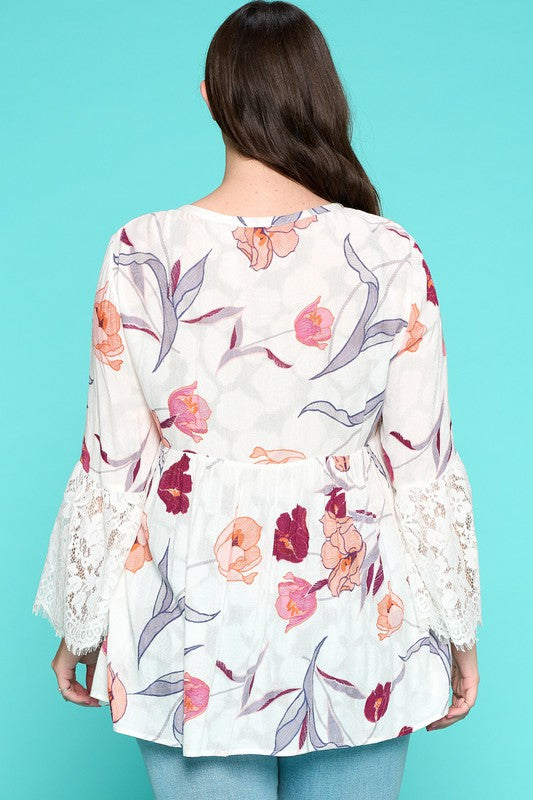 Floral Lace Up Top