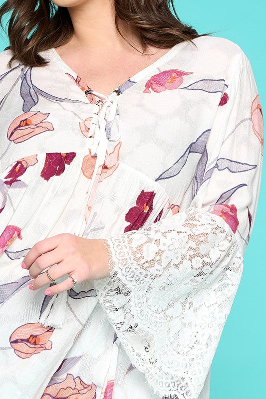 Floral Lace Up Top