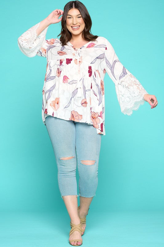 Floral Lace Up Top