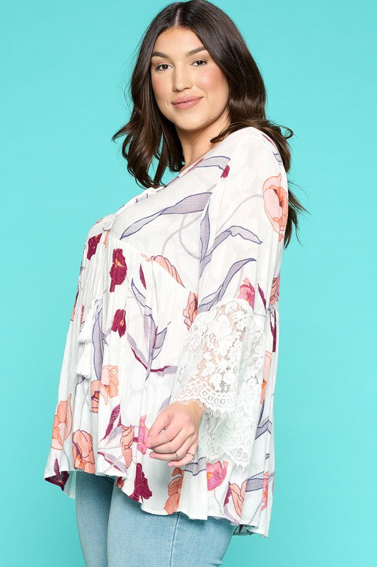 Floral Lace Up Top