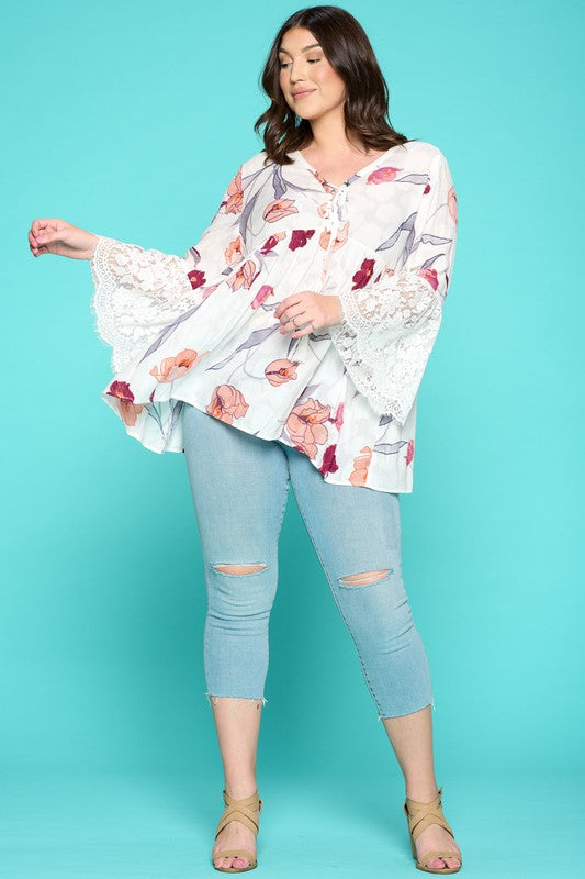 Floral Lace Up Top