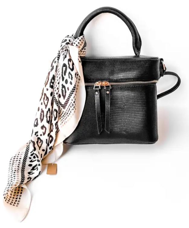 Creme & Satin Leopard Print Square Scarf
