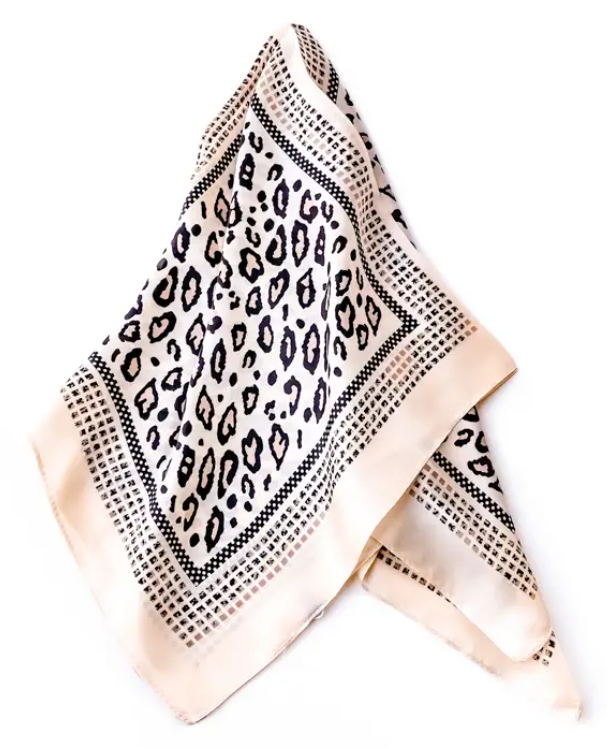 Creme & Satin Leopard Print Square Scarf