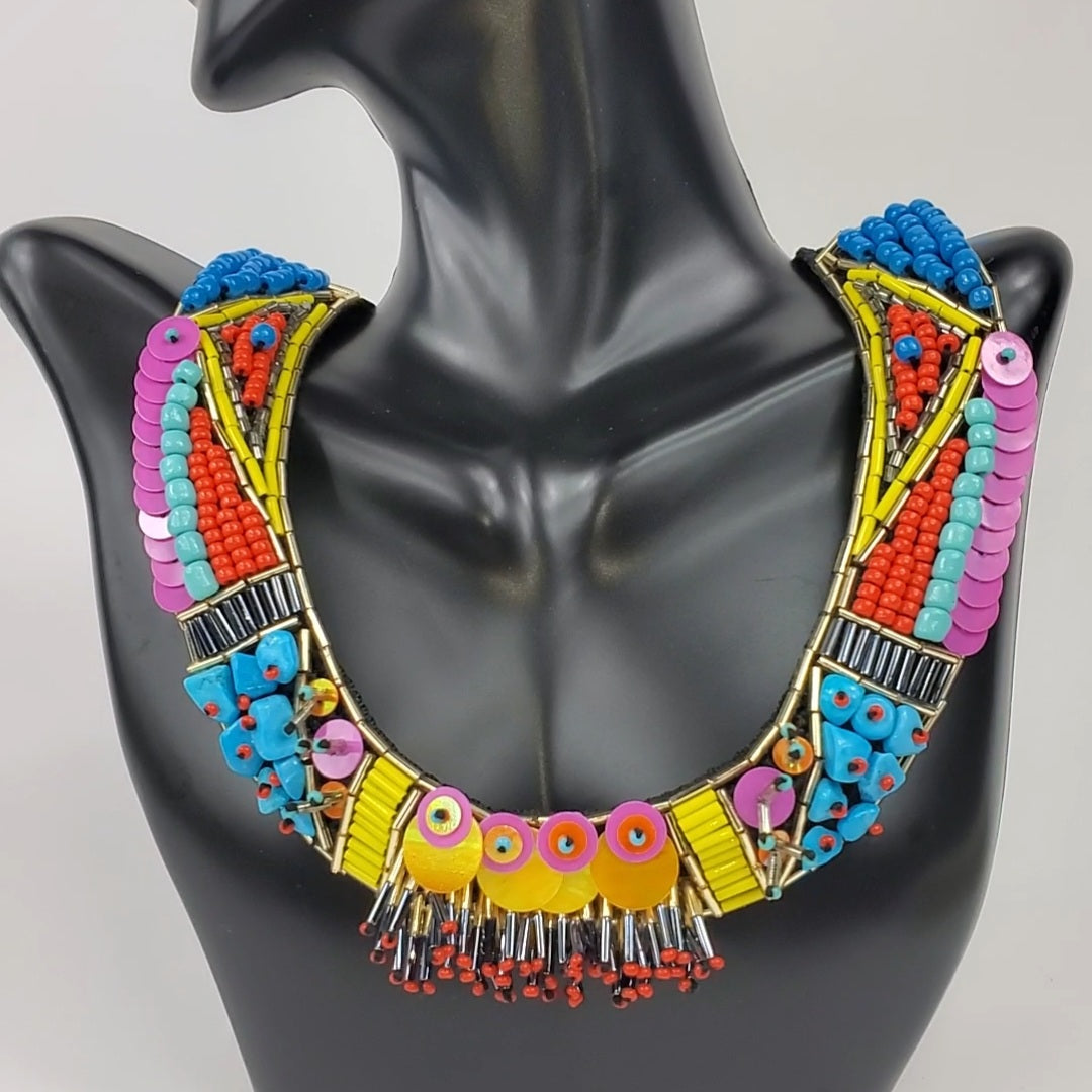 Fulya Beaded Statement Crochet Necklace