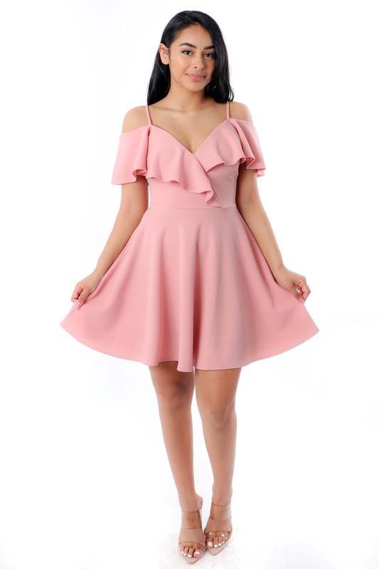 Off Shoulder Strap Flare Dress - Taffycat's