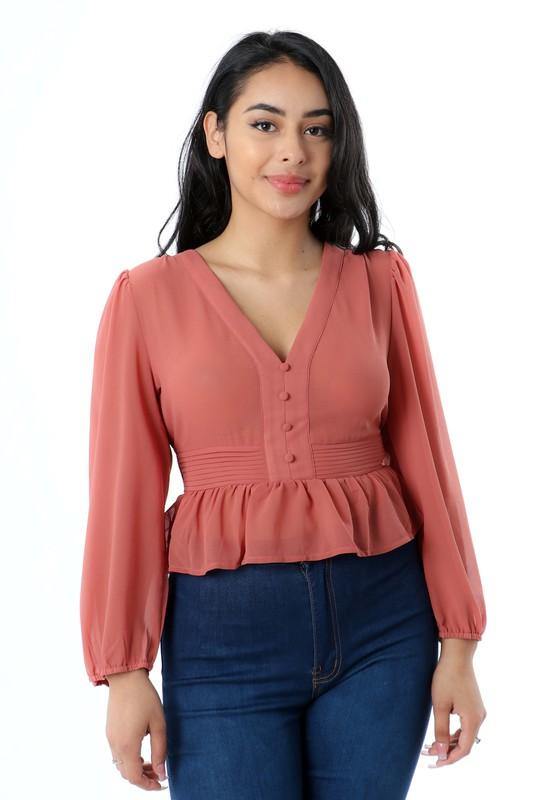 Rose Ruffle Belted Blouse - Taffycat's