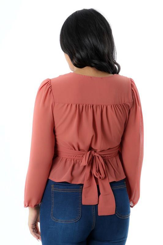 Rose Ruffle Belted Blouse - Taffycat's