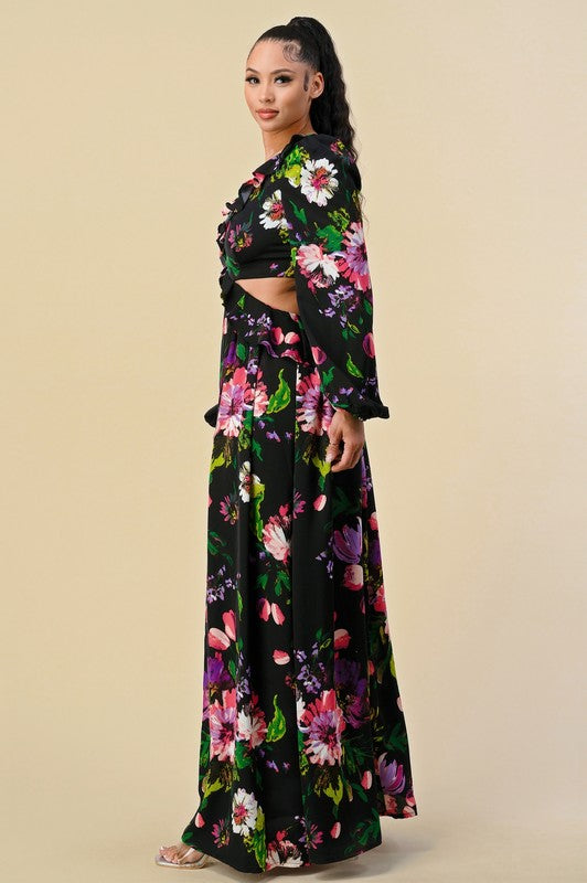 Deep V Floral Maxi Dress