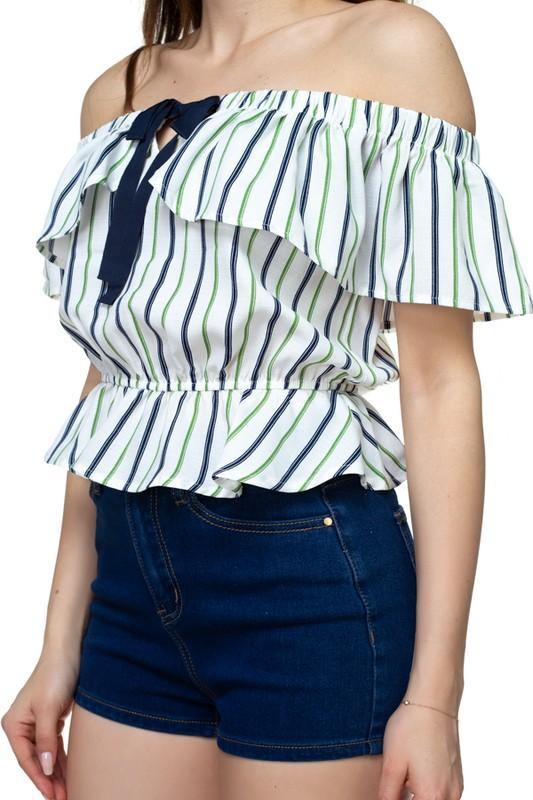 Multi-Color Striped Cropped Ruffle Top - Taffycat's