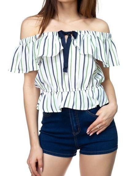 Multi-Color Striped Cropped Ruffle Top - Taffycat's