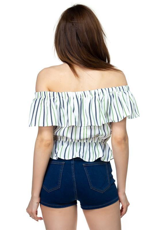 Multi-Color Striped Cropped Ruffle Top - Taffycat's