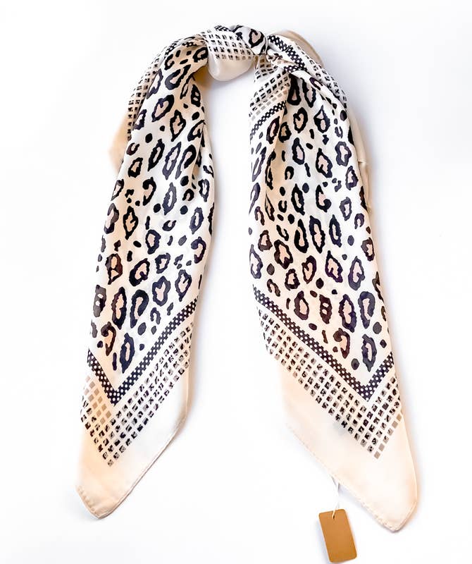 Snow Leopard Print Square Silk Scarf