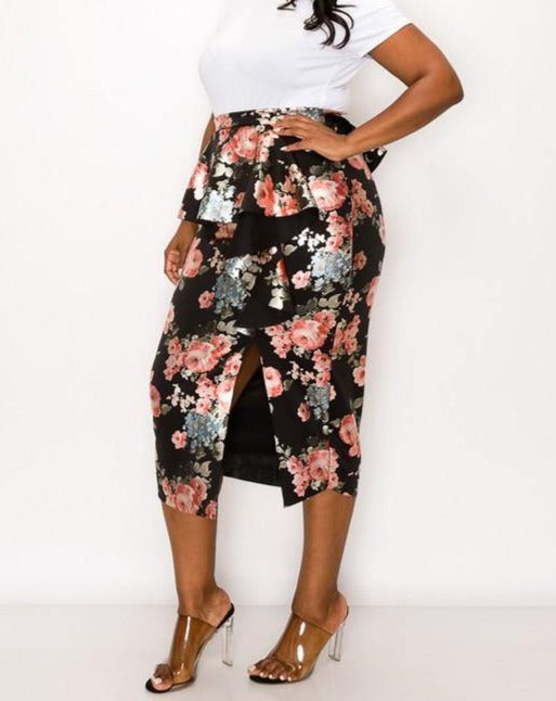 Floral Foil Print Skirt - Taffycat's