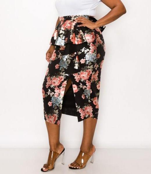 Floral Foil Print Skirt - Taffycat's
