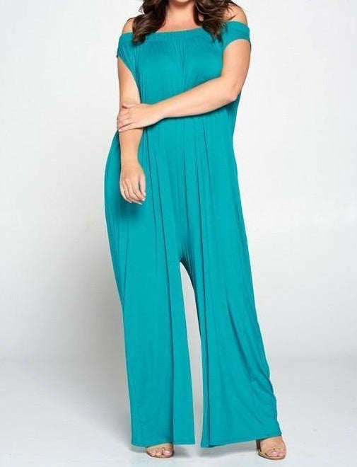 Off Shoulder Jade Jumpsuit - Taffycat's